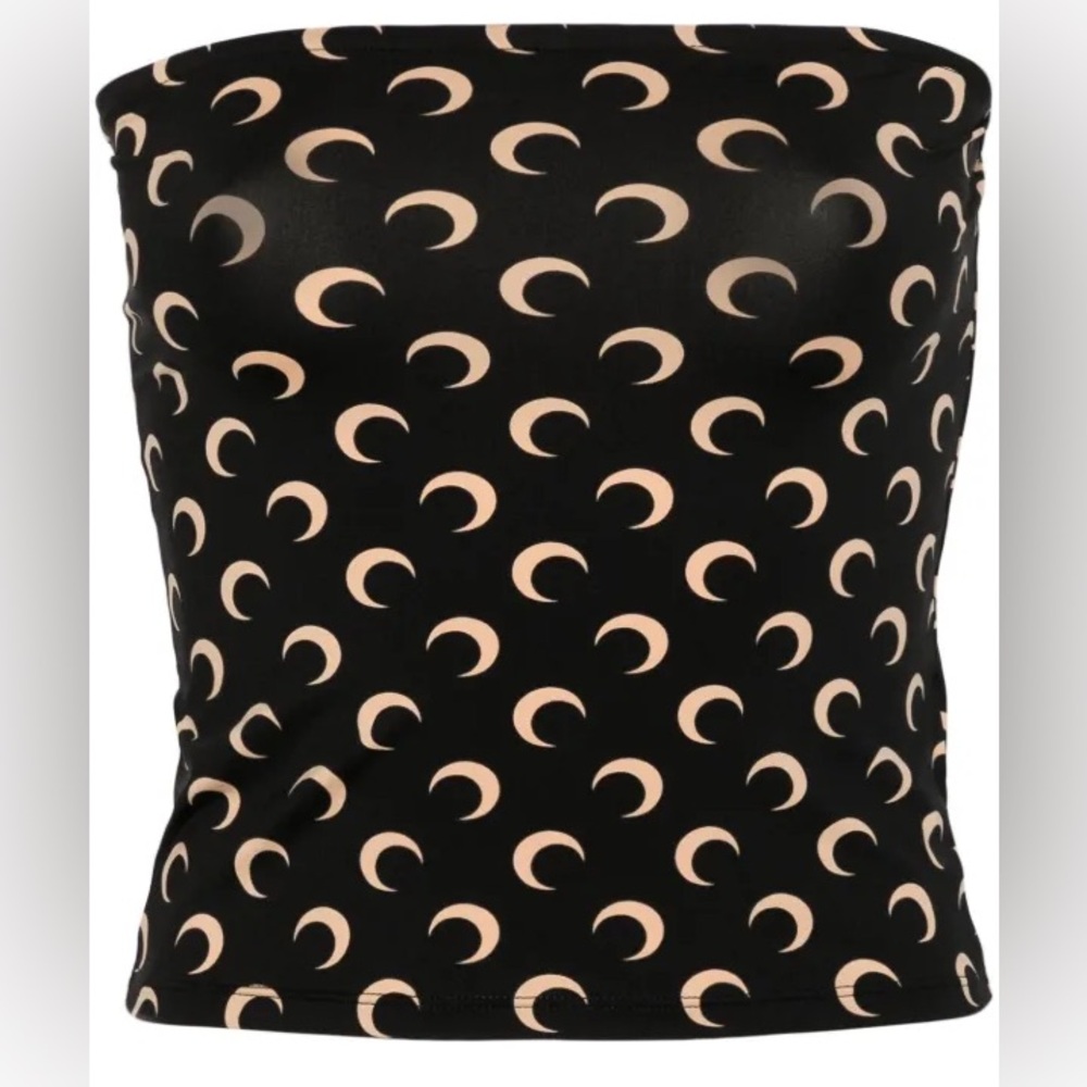 Marine Serre Black and Cream Crescent Moon Tube Top
